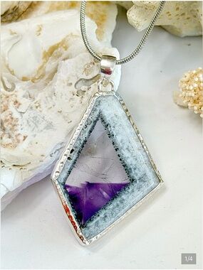 Super Amethyst 23 Chevron Crystal Healing Sterling Silver Pendant